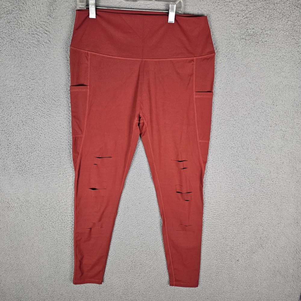 CVG Leggings Women XXL Rust Red Distressed Laser Cut Squat Aproved Pockets